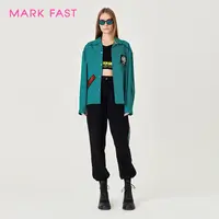 MARKFAST设计师品牌徽标格纹印花长袖衬衫情侣款秋M1CFU21130