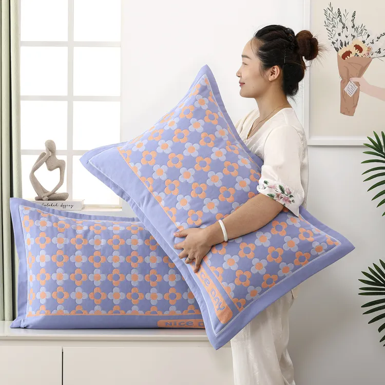 纯棉加厚纱布枕套一对装高端家用全棉单人枕头套情侣枕芯隔脏套