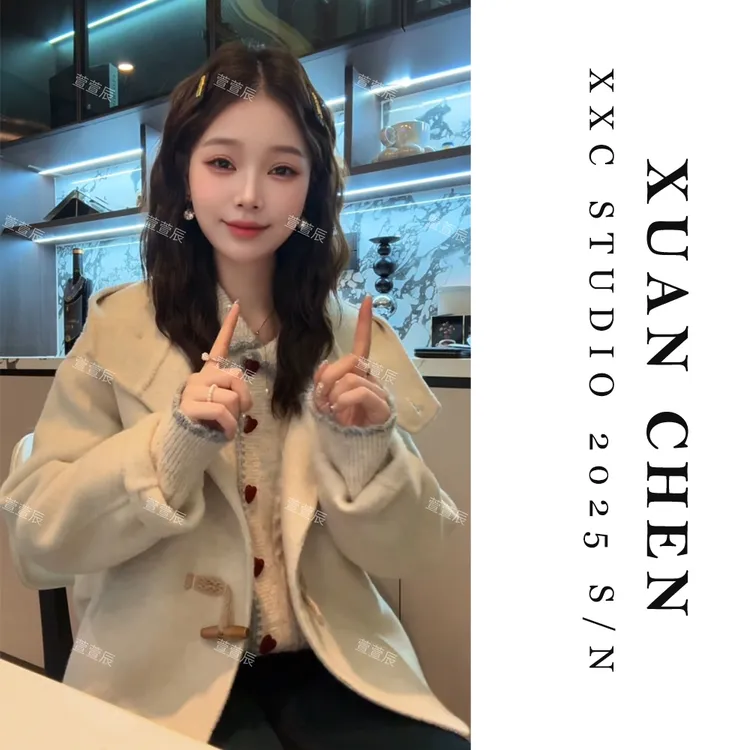 【雾都晚宴】轻奢设计感连帽短款有双面呢外套时尚洋气毛呢外套3709