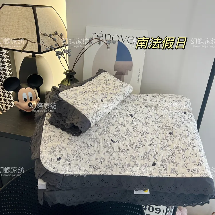 【幻蝶】 热卖爆款  法式花边全棉四季款床盖三件套商品图
