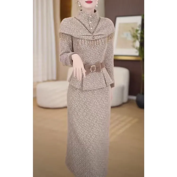 丹思俪2025冬季新款时尚遮肉显瘦加厚保暖气质百搭两件套