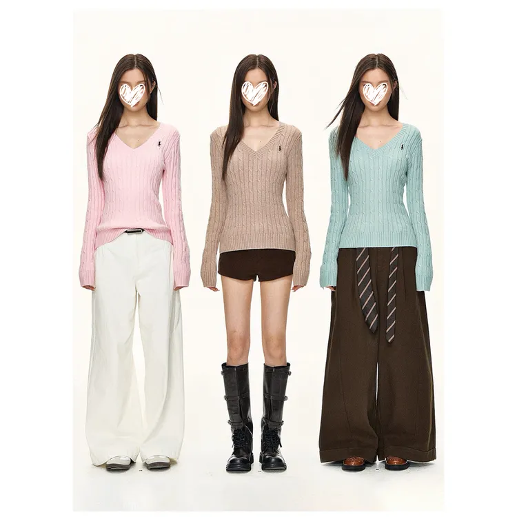 【粉序织间】6-8运补V领针织衫秋季慵懒休闲韩系单穿绝美设计感上衣