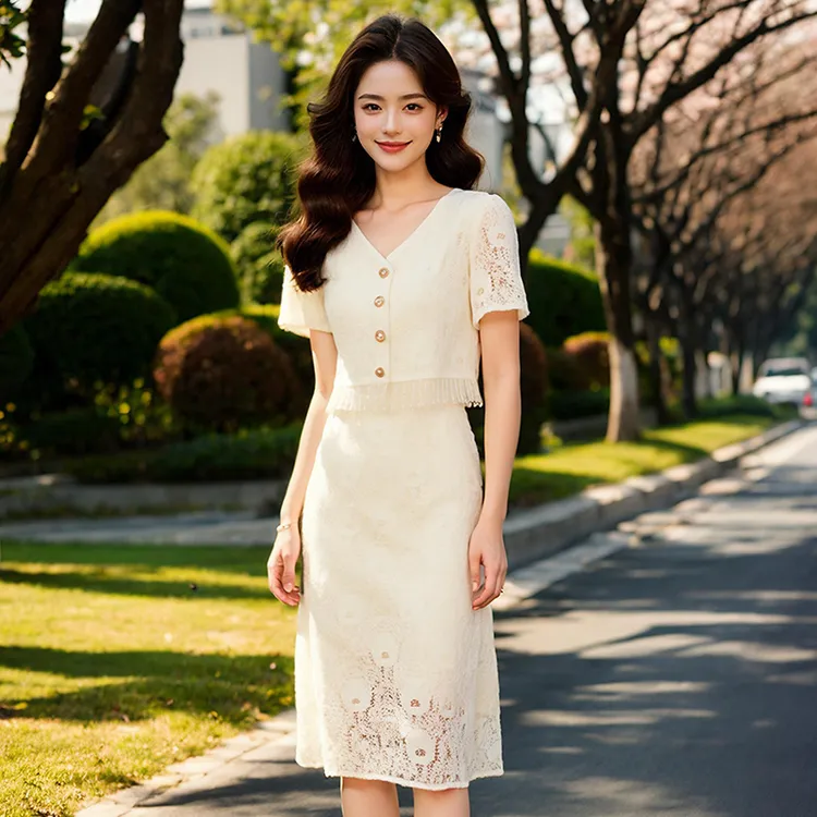 奢姿大码女装2025夏季新款胖妹妹轻奢休闲假两件拼接圆领连衣裙