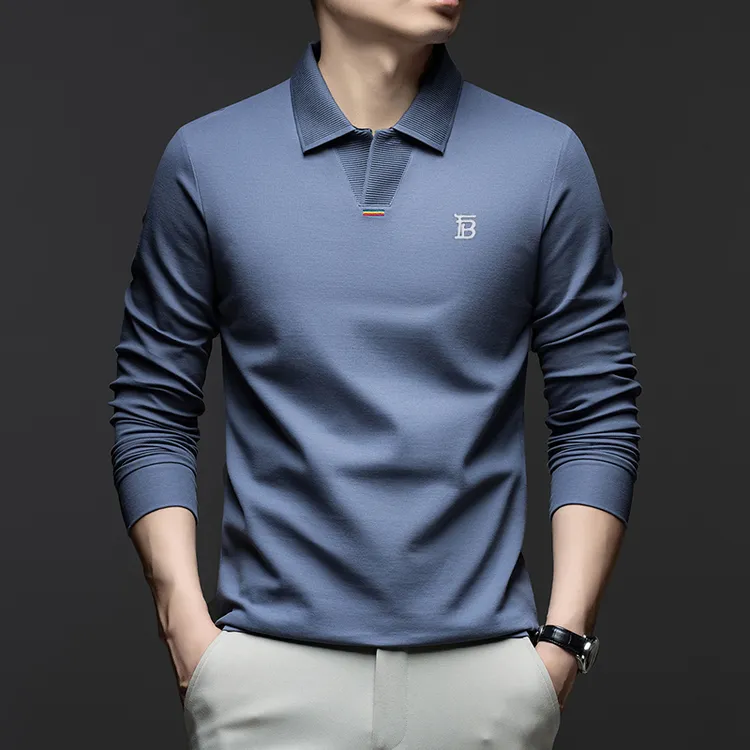 欧洲轻奢英伦风大牌长袖t恤翻领男春秋季新款POLO衫商务休闲上衣