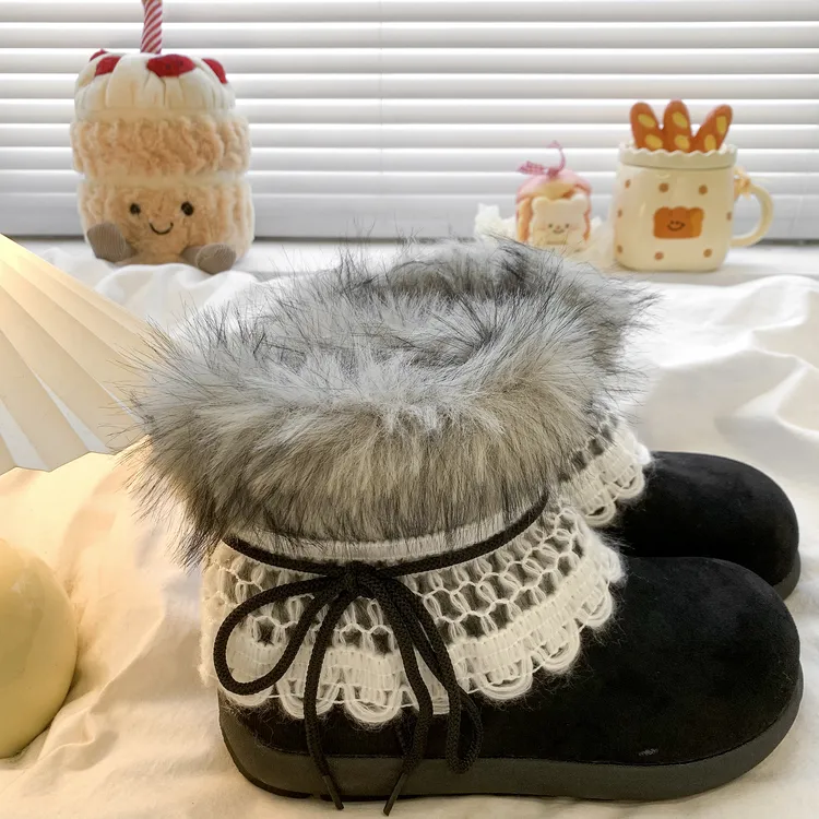 啄木鸟厚底加绒加厚雪地靴女款2025新款冬季东北保暖毛毛棉鞋短靴