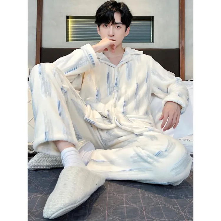 FAVMARTHA珊瑚绒睡衣男士冬季加厚加绒秋冬款2025新款法兰绒男款