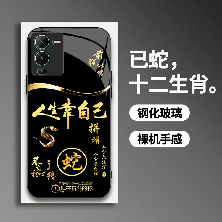 适用【vivoS15】手机壳国潮创意励志生肖液态玻璃保护套