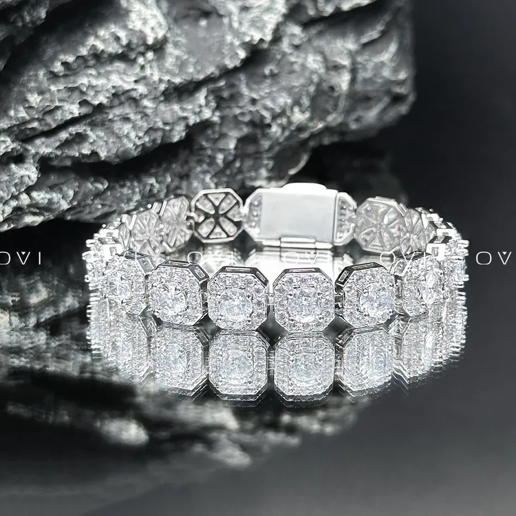 OVI 铜合金合成锆石手链 5A 池总同款满钻高级爆闪切工盒子扣手链