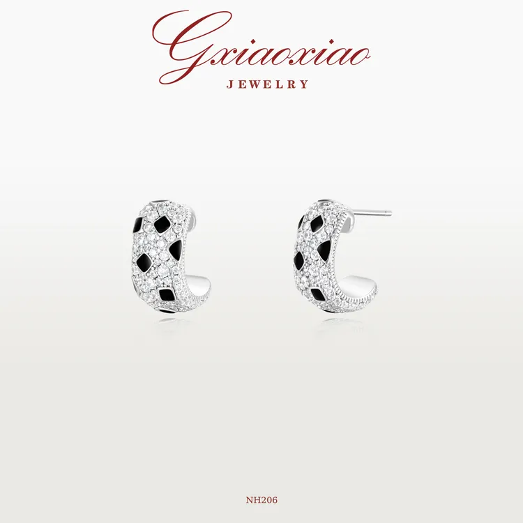 G XIAOXIAO合成锆石耳饰高级感气质百搭老钱风黑色豹纹耳环 NH206
