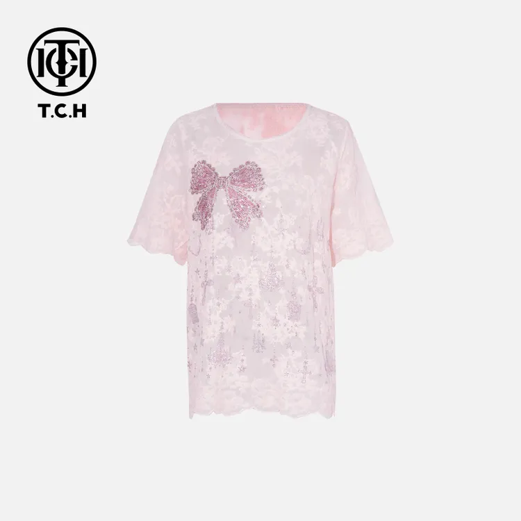 TCH烫钻工艺新时尚淑女百搭新潮流T恤女T75B10E5008轻奢tch