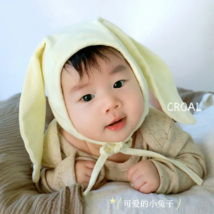 可爱兔耳朵男女宝宝帽子春秋纯棉胎帽护耳帽婴幼儿外出包头囟门帽