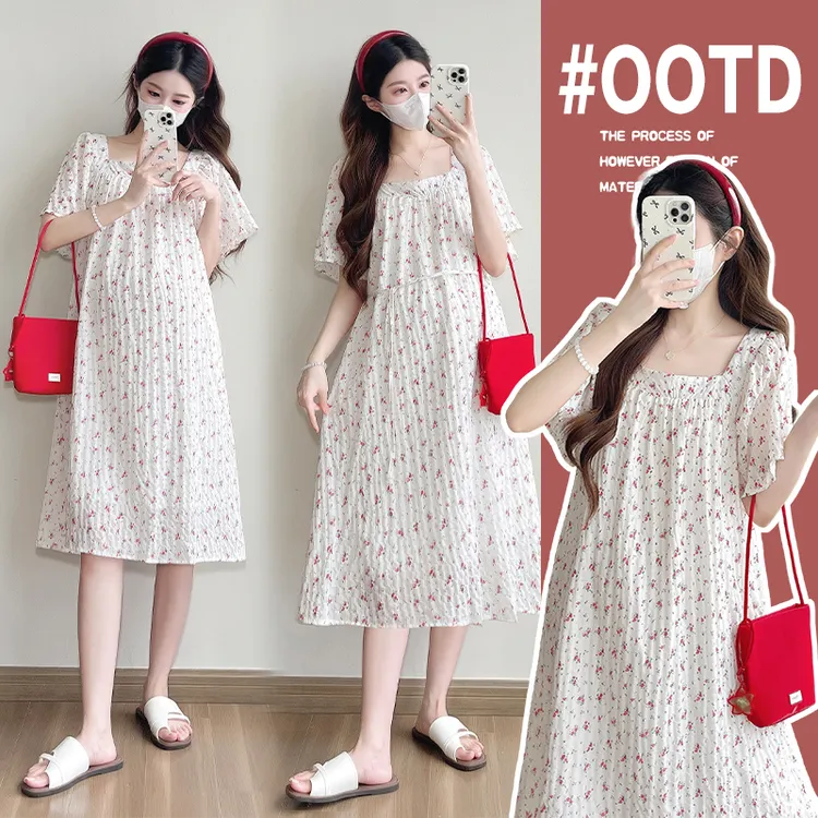 孕妇连衣裙夏装2025新款夏季长款中长款碎花连衣裙时尚休闲外穿
