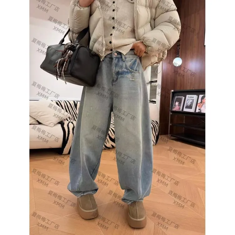 XMM【婴儿绒弯刀牛仔裤】时尚潮流显瘦宽松休闲秋冬阔腿复古69210-2