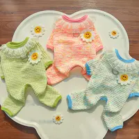 宠物四脚狗狗衣服猫咪用品春夏可爱花边背心带牵引扣泰迪比熊博美