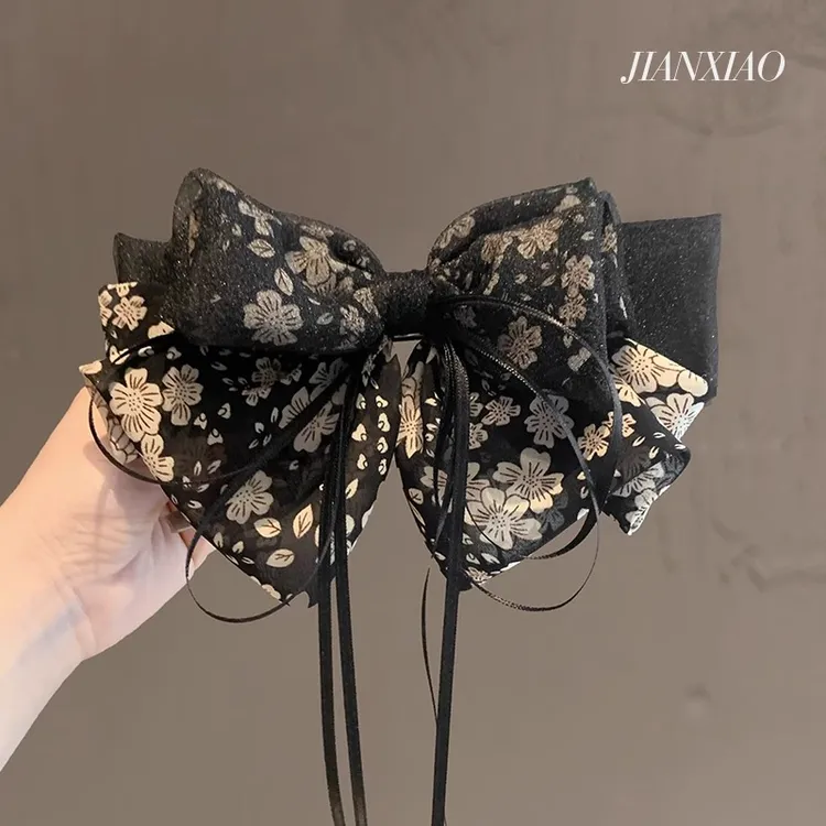 高级感复古丝带蝴蝶结弹簧夹小众发夹发卡时尚洋气后脑勺盘发发饰