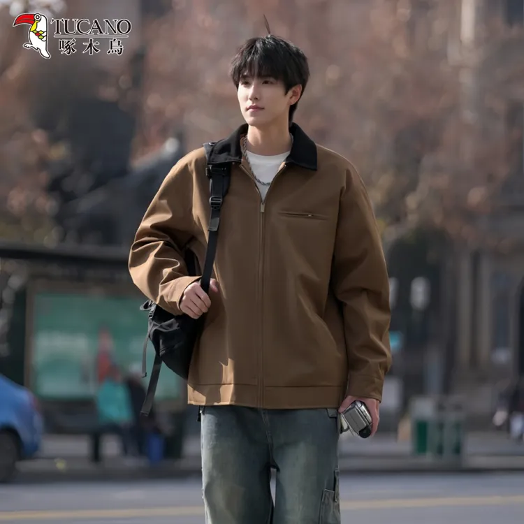 啄木鳥春秋季新款美式复古男士初秋工装夹克潮牌宽松翻领百搭外套