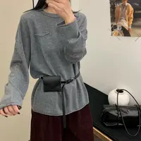 〔包包腰带卷边套头〕〔不可机洗〕欧洲站早秋圆领卷边宽松针织长袖