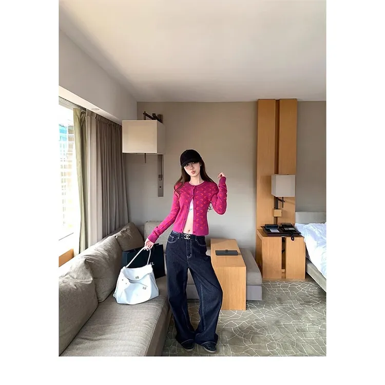 2025秋季时尚设计感慵懒风修身显瘦百搭上衣休闲宽松直筒长裤套装