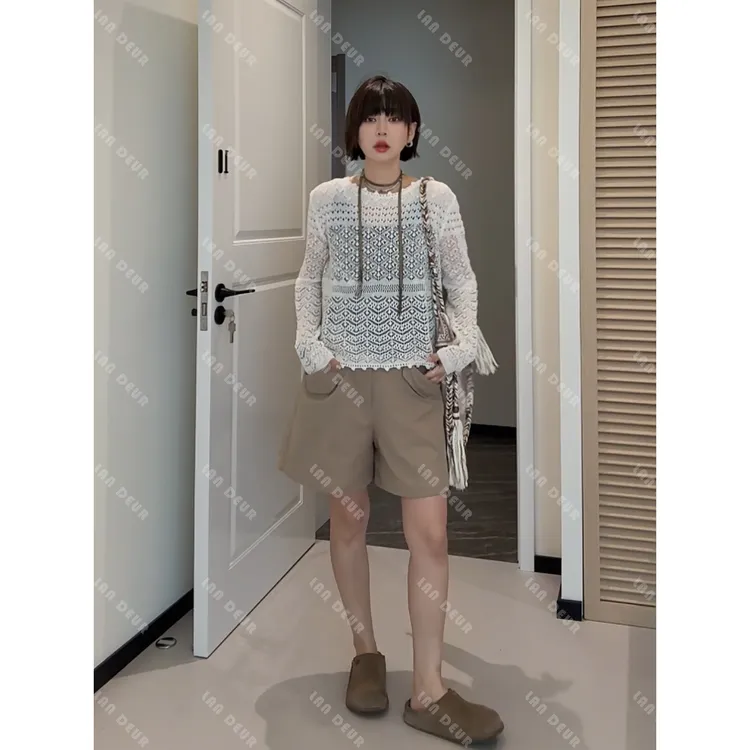 JIUJIU【一样的月光】亚麻设计感A字版短款纯色时尚百搭短裤下装女