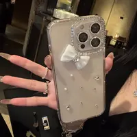高奢闪钻蝴蝶结适用于苹果iPhone16promax手机壳15高级感14名媛风
