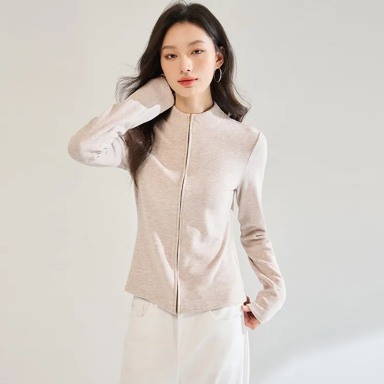 25秋冬新款修身显瘦实穿小立领拉链基础慵懒针织开衫外套女上衣