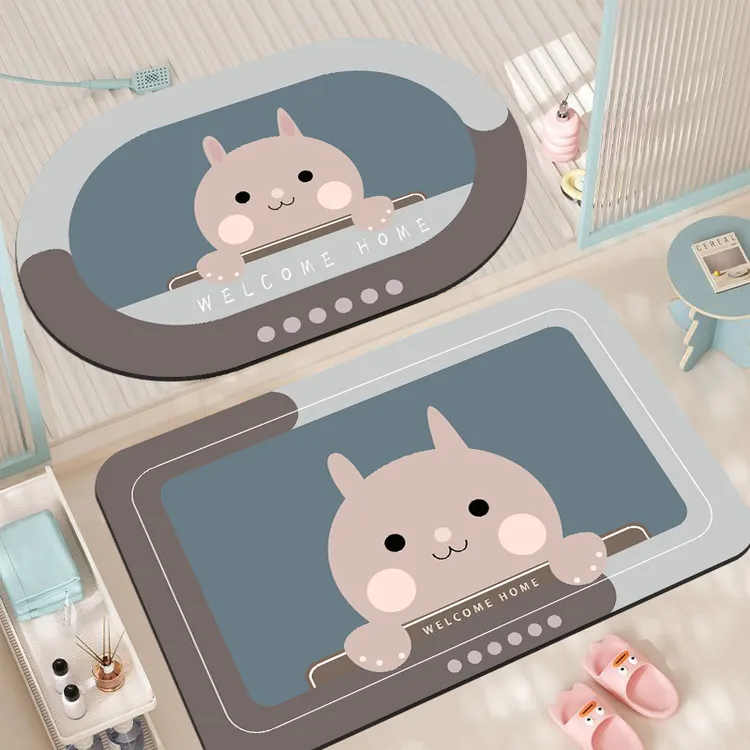 俏虎蓝底小兔浴室卫生间门口脚垫家用厨房吸水垫卡通简约防滑地垫