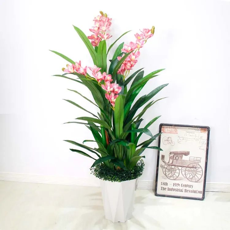 仿真蕙兰花假花盆栽客厅落地摆放玄关摆设仿真花大型假花电视旁放