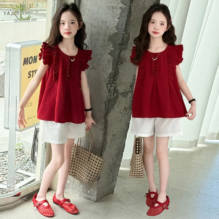 2025新款韩版洋气短袖套装中大童白色短裤小女孩6-15岁夏装两件套
