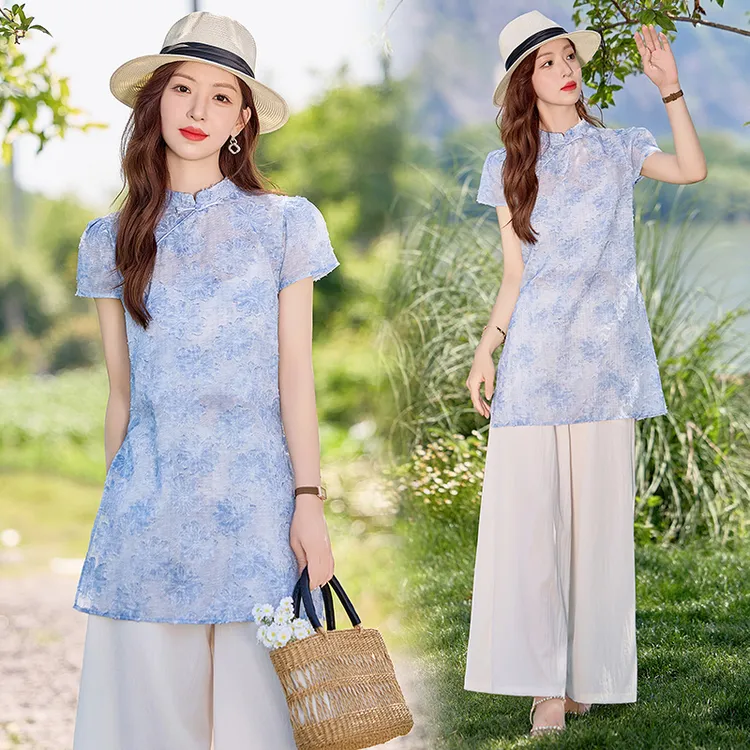 套装短袖气质时尚夏季复古中式2025新款中国风提花禅意气质款女装