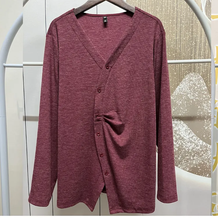 5589长袖高端打底衫大码女装遮肚显瘦中老年妈妈上衣秋季v领T恤