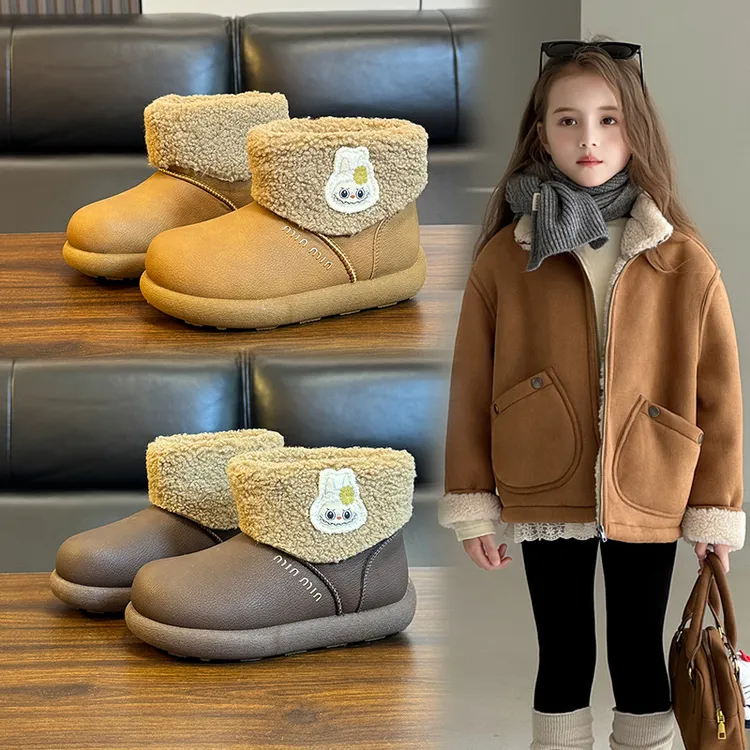 儿童加绒雪地靴2025冬季款女童卡通棉鞋保暖防滑防水短靴男童靴子
