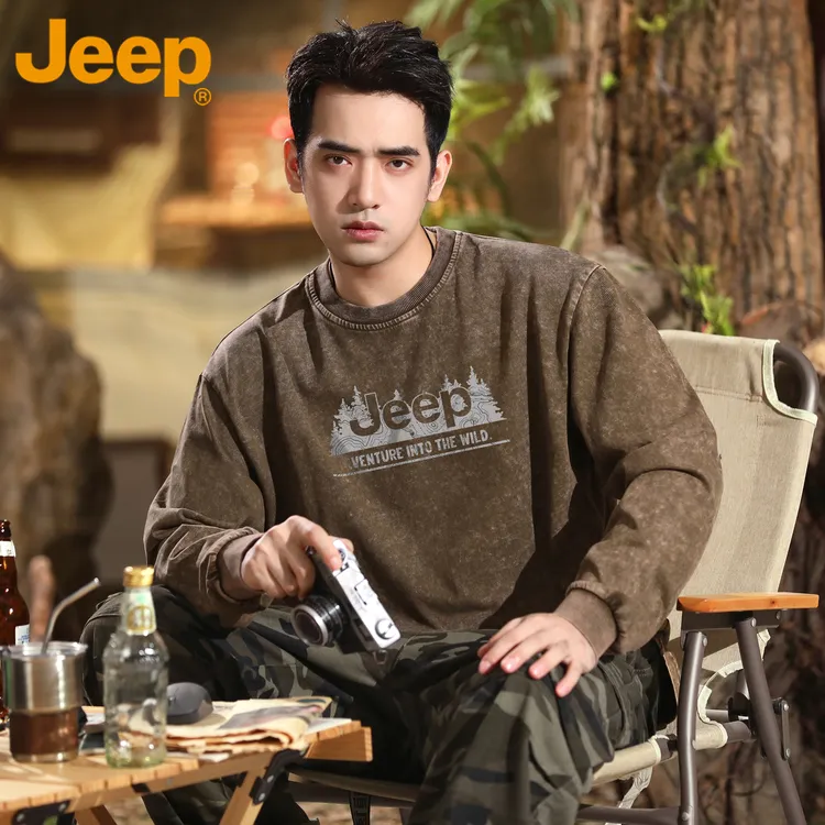 JEEP/吉普全棉重磅长袖t恤男春秋季2025新款水洗潮牌宽松体恤上衣