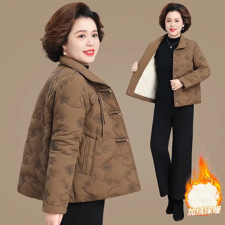 新中式妈妈冬装羽绒棉服2025新款中老年秋冬外套短款加绒小棉袄女