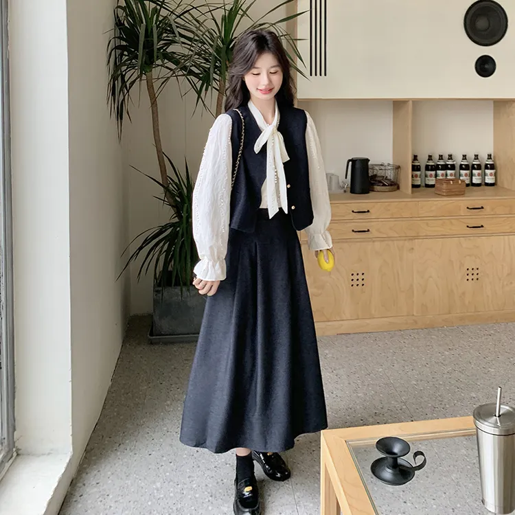 小香风马甲套装裙网红时尚炸街新款女装春秋韩系衬衫半身裙三件套