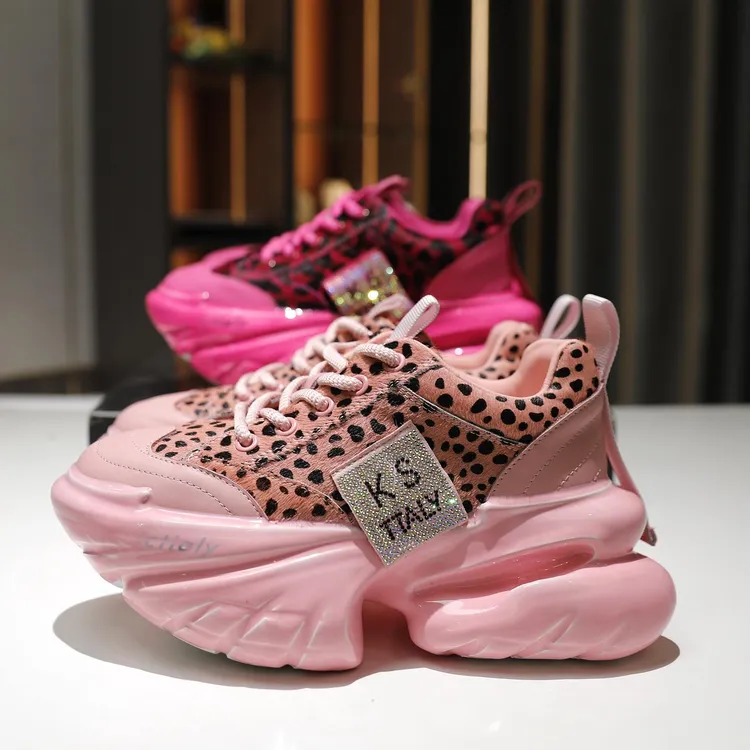 真皮7CM多巴胺豹纹淋胶厚底老爹鞋2026厚底松糕单鞋