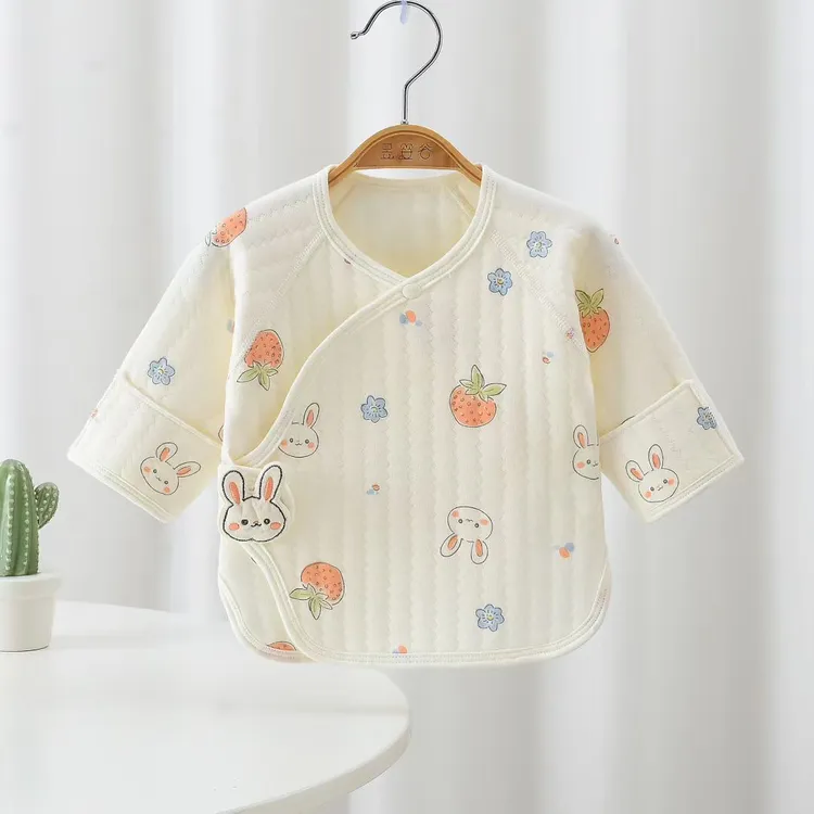 新生儿保暖上衣秋冬纯棉宝宝半背衣无骨设计舒适内穿和尚服