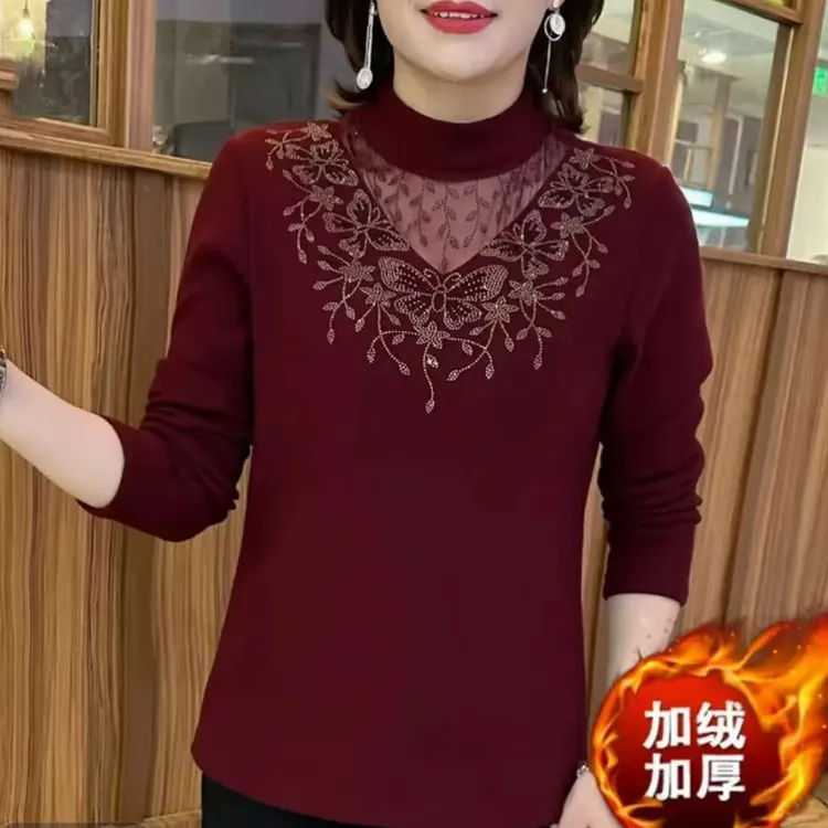 加绒保暖秋冬打底衫女黑色半高领上衣大码遮肚子气质长袖减龄小衫