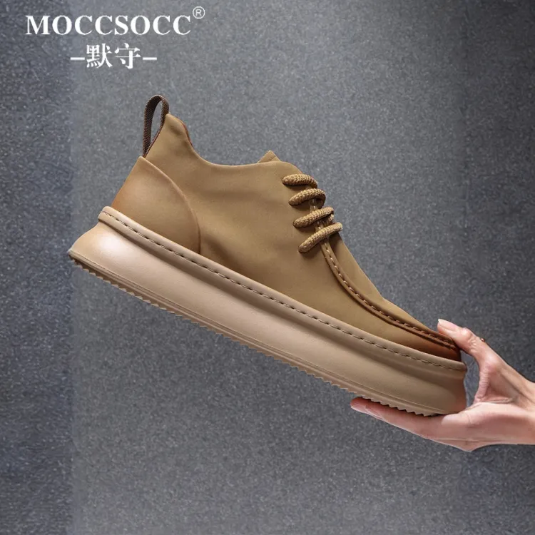 MOCCSOCC切尔西靴男款轻奢复古高帮鞋厚底增高鞋时尚百搭休闲皮鞋