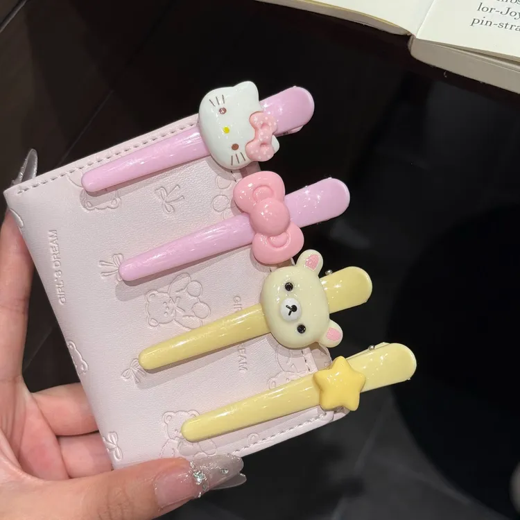 可爱kt猫轻松熊无痕发夹一字夹定位夹组合ins风侧边碎发整理头饰