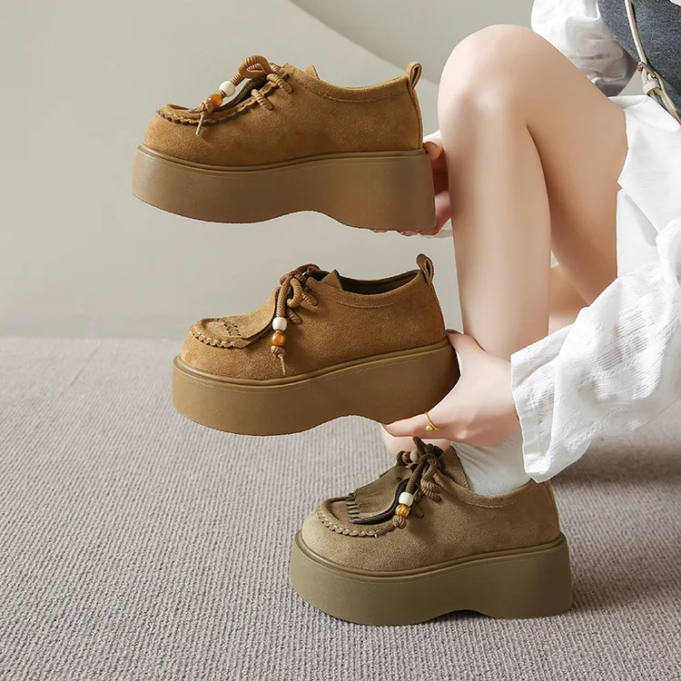 超厚底高勃肯鞋女小个子乐福鞋女外穿一脚蹬博肯鞋2025新款