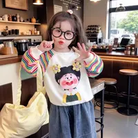 春秋薄款条纹女童卫衣卡通时尚洋气女孩宝宝中小童上衣打底长袖