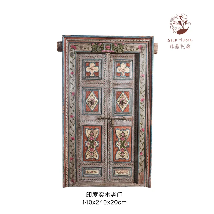 丝露花雨波西米亚风情浪漫复古手工实木彩绘装饰老门沙发背景装饰