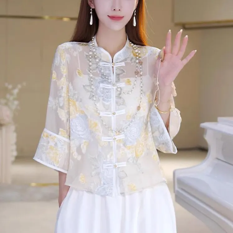 新中式外套薄款外搭开衫雪纺防晒衬衫夏季唐装中国风女装盘扣上衣