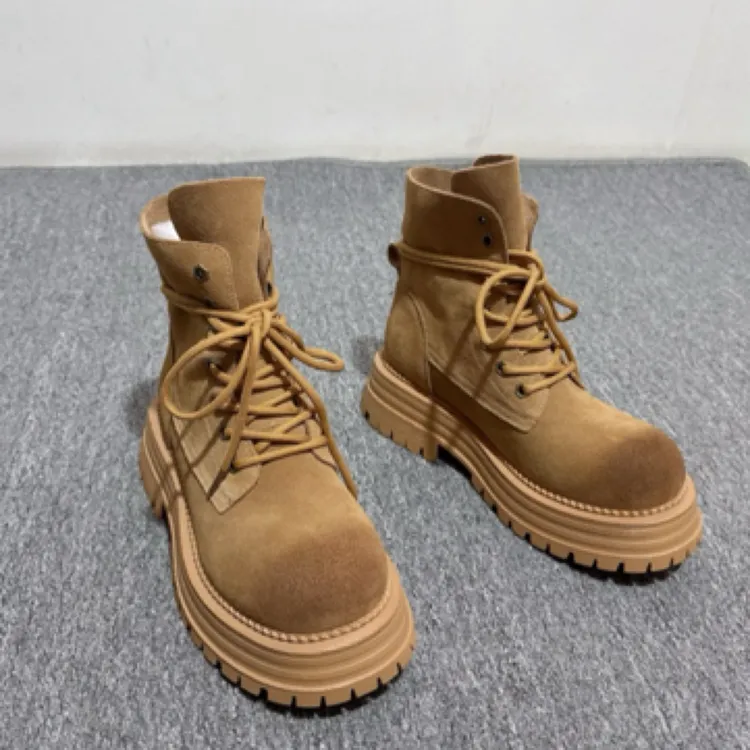 真皮复古翻盖马丁靴女秋冬新款厚底两穿短靴大黄靴潮马丁靴女