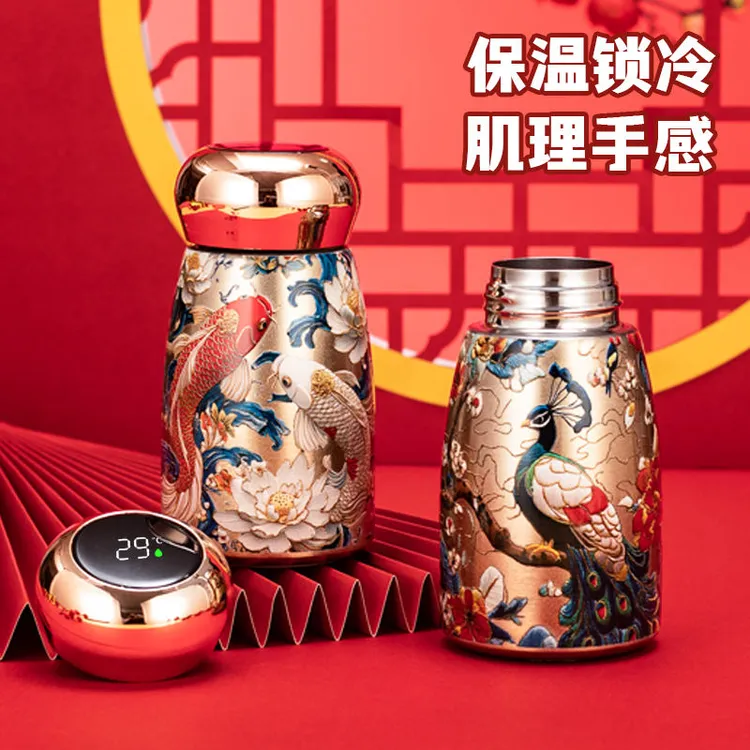 轻奢316不锈钢陶瓷保温杯创意小巧口袋复古国风蘑菇杯智能温显杯