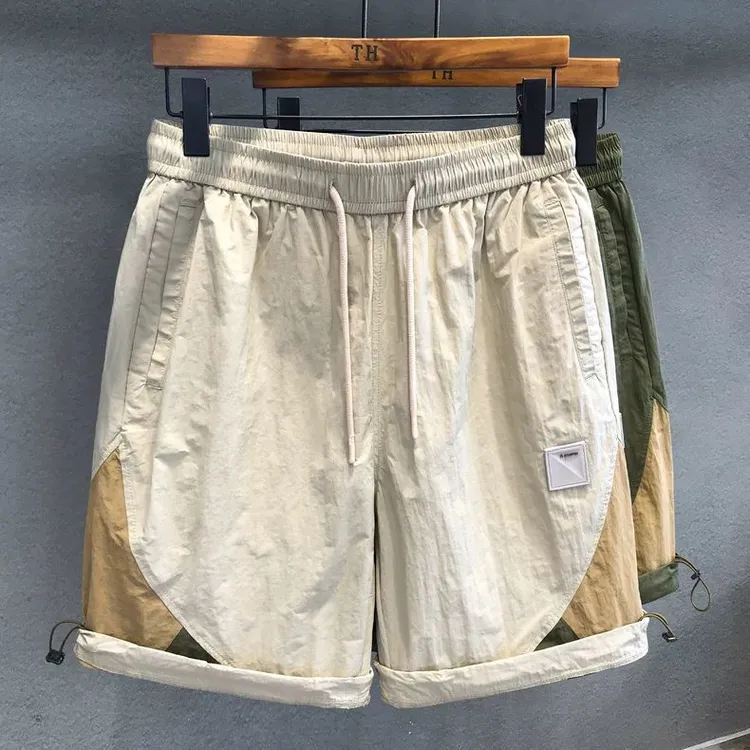 户外撞色拼接外穿速干休闲短裤男士运动抽绳五分裤夏季宽松裤子