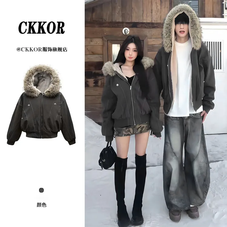 CKKOR冬季新款保暖棉衣棉服男女潮流百搭慵懒风加绒飞行夹克外套