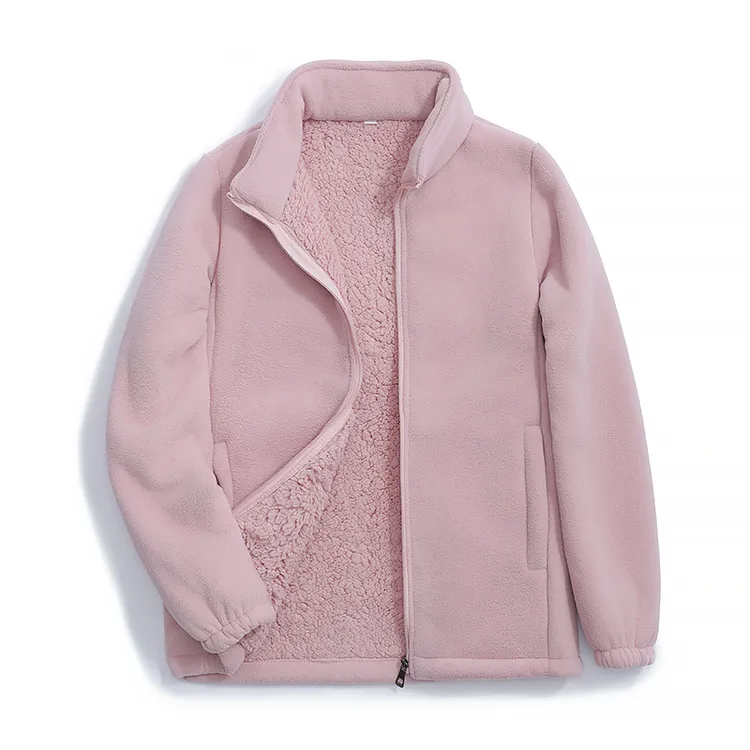 加绒加厚抓绒衣外套女士短款秋冬立领保暖宽松大码连帽摇粒绒上衣