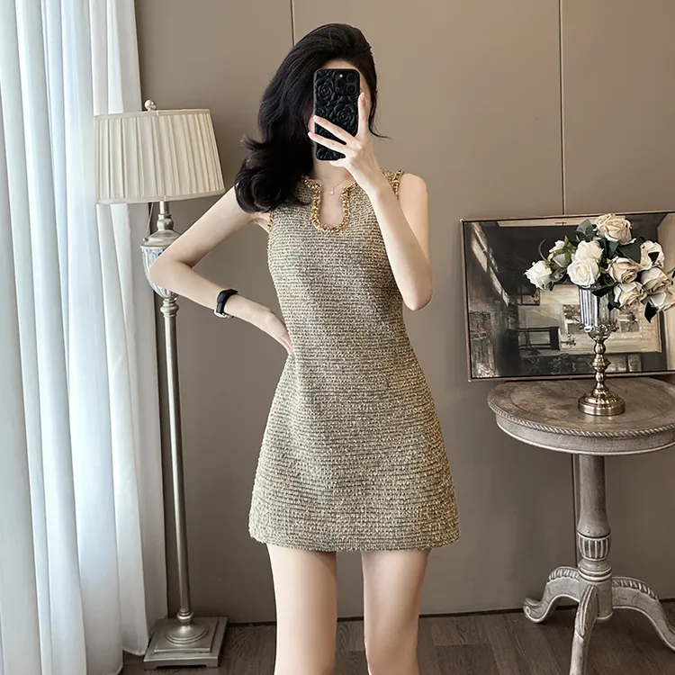 夏季法式气质名媛时尚无袖背心裙女高端轻奢小香风连衣裙高级感