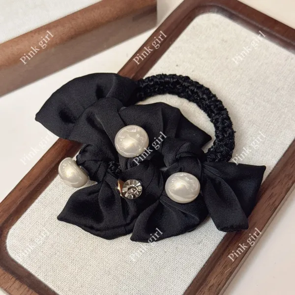 Pink Girl  Q602时尚百搭黑色小蝴蝶结发圈简约小香风发绳发饰